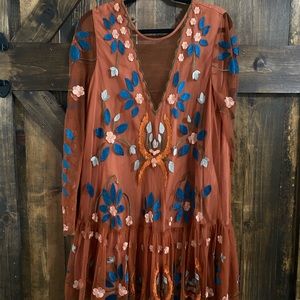 Free people embossed dress burnt orange